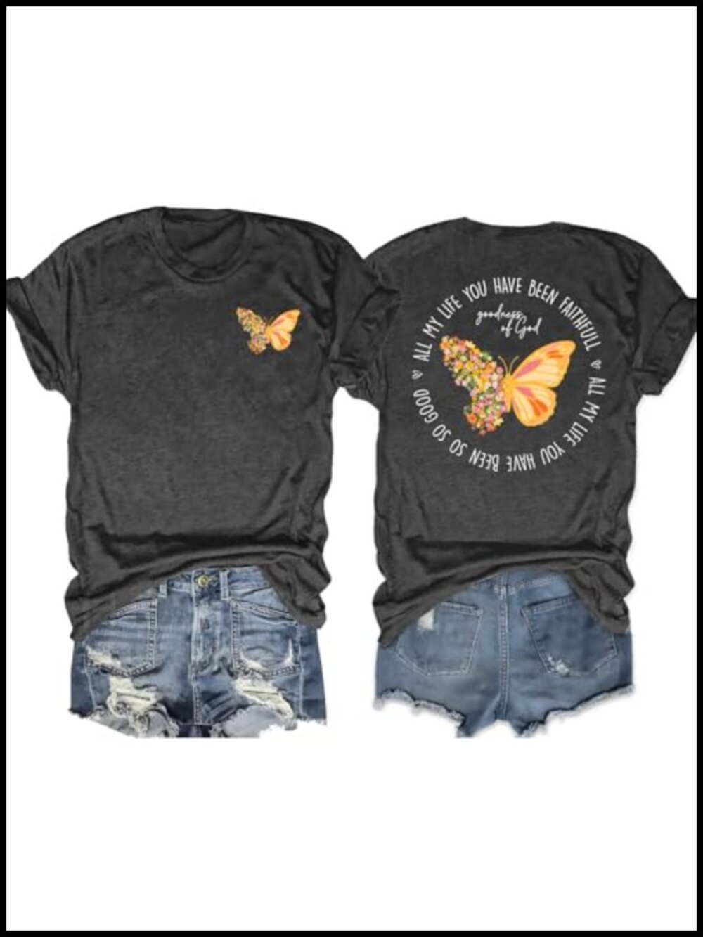 Christian T-Shirt Women Butterfly Bible Verse Tee Short Sleeve Crew Neck Faith